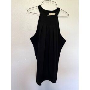 Cyanstyle Tank Black Halter Style Pleated Neckline Blouse like Womans 2X